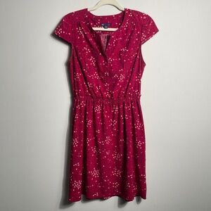 Gap Red Print Elastic Waist Casual Knee Length Dress Medium